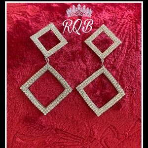 Clear Crystals Geometric Hoop Earrings pierced